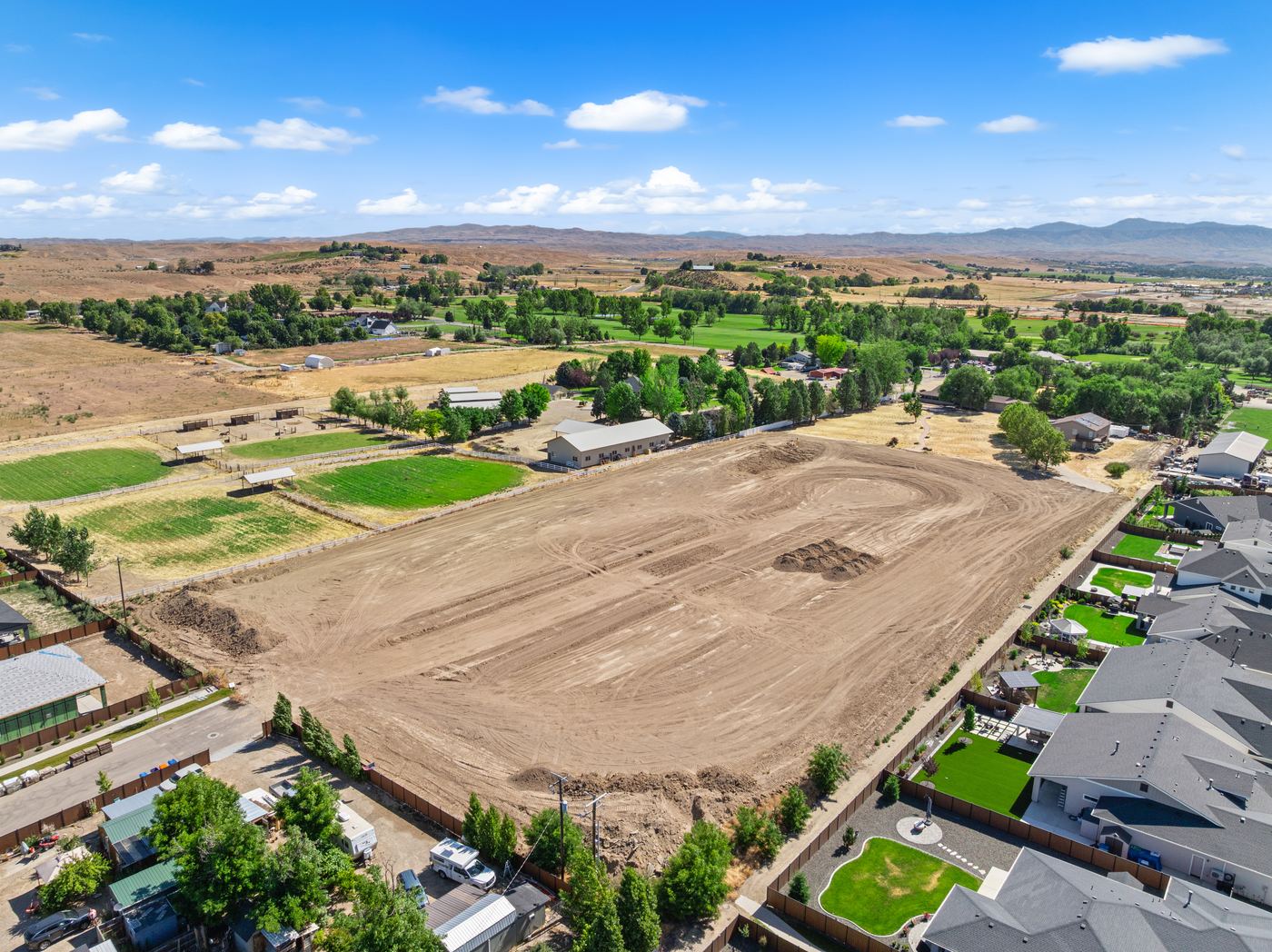 Aerial view of Madenford Estates and the surrounding foothills